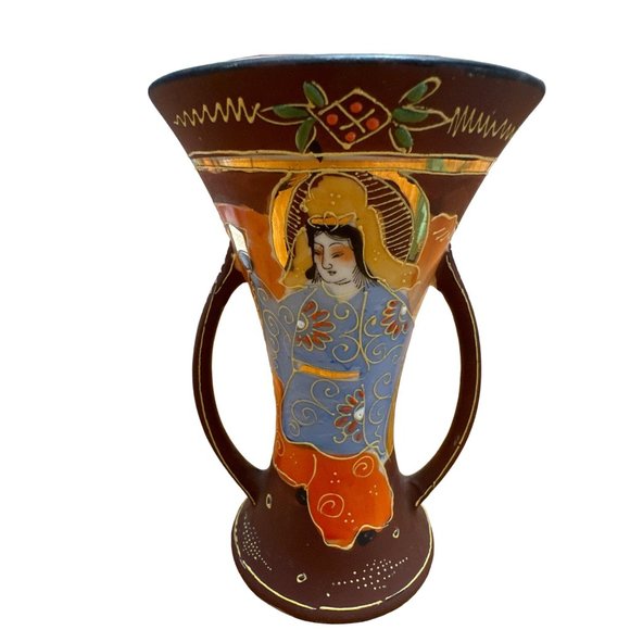 Japanese Satsuma Moriage Vase 6" Hand Painted Gilded Porcelain - Picture 1 of 7